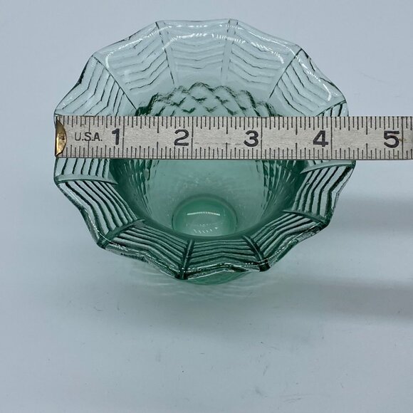 Recycled Green Textured Glass Candle Holder With Scalloped Rim - Picture 7 of 8